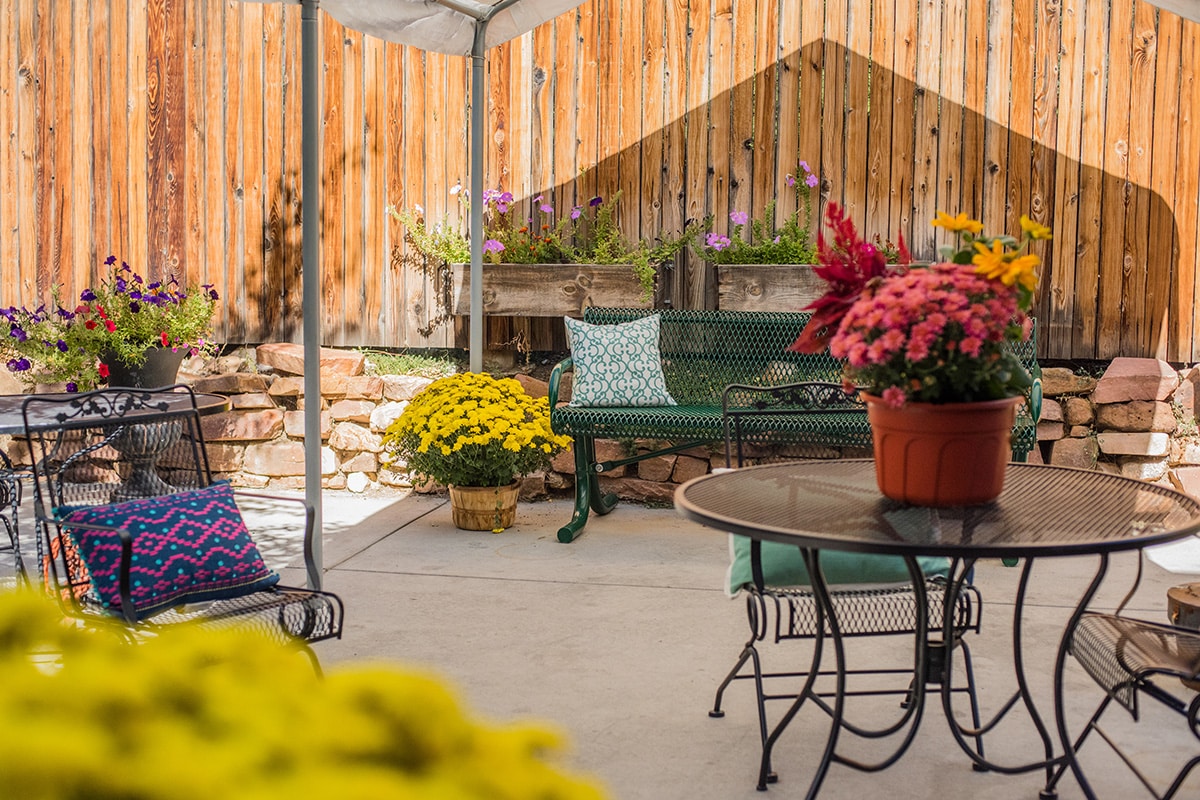 Boulder Post Acute back patio and garden